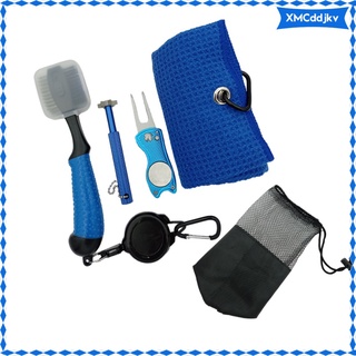 [listo stock] kit de limpieza del club de golf - toalla de golf, limpiador de club de golf, herramienta de reparación de divot, cepillo de club de golf, afilador de ranuras de golf (2)