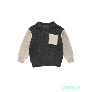 ❉Es❂Los niños Casual de manga larga suéter de moda contraste Color cuello redondo jersey prendas de punto (5)