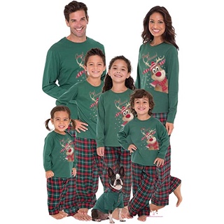Xzq7-padre-hijos pijamas de navidad, estampado de renos de manga larga Tops con pantalones a cuadros Loungewear para padre, madre, niños