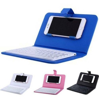 mini teclado inalámbrico bluetooth portátil con funda de cuero para smartphone