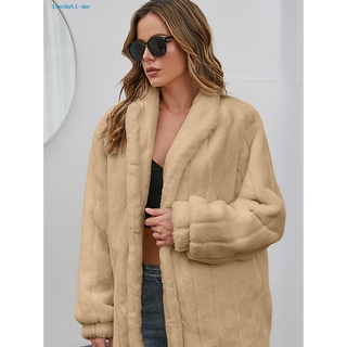 laodati piel sintética abrigo de invierno de media longitud de las mujeres abrigo esponjoso grueso prendas de abrigo (6)