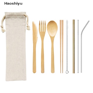 haoshiyu 3/4/5/6/7/8/9pcs vajilla set de bambú cubiertos de madera tenedor cuchara paja palillo mx (6)