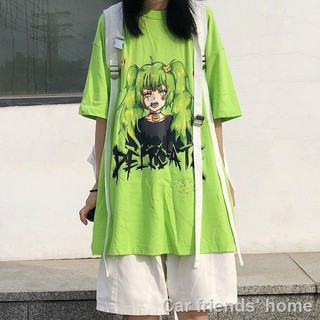 Verano tendencia ins Harajuku bf viento retro oscuro anime impresión suelta manga corta T-shirt mujer estudiante top