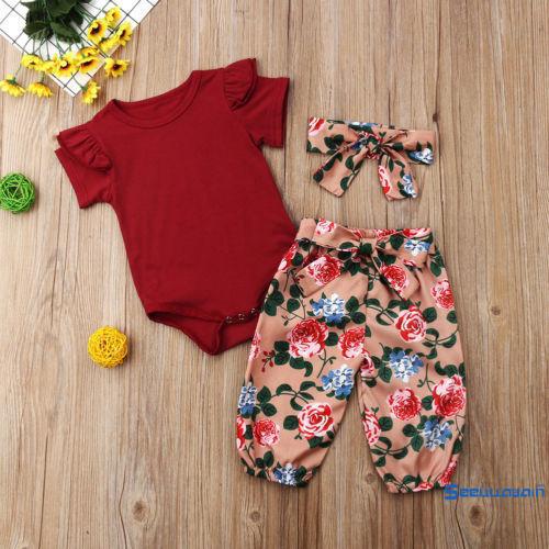 SEE3PCS conjunto de ropa recién nacido bebé niña mameluco mono Floral