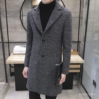 otoño gabardina de los hombres de la mitad de la longitud de estilo coreano slim fit juventud lana abrigo de los hombres abrigo de moda de lana ropa de primavera (9)