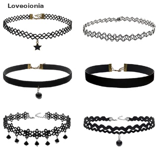 Loveoionia 6 piezas gargantilla de terciopelo negro para mujer, diseño de encaje, collar de tatuaje