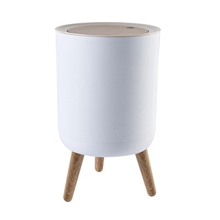 [simhoa] moderno cubo de basura redondo cubierta de prensa de imitación grano de madera alto pie cesta de residuos de gran diámetro baño inodoro casa basura