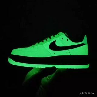 YL🔥Ready Stock🔥Nike Air Force1 AF1 White and Green Luminous Smiley Air Force One Women's Sneakers Men's Sports Shoes Casual Shoes CT3228Zapatos de hombre