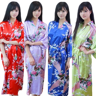 poyingtis moda pavo real estampado Floral largo Kimono túnica boda dama de honor mujeres ropa de dormir (1)