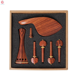 RD Muslady 4/4 Violin Accessory Parts Set Red Solid Wood with Tailpiece Chin Rest End Pin Tuning Pegs (2)