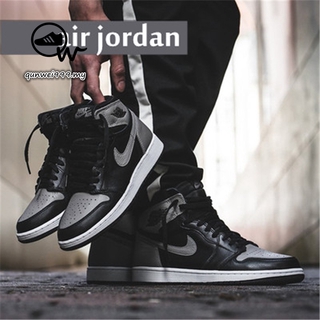 Moda Nike Air Jordan1 Shadow OG Joe AJ1 negro y gris de los hombres y las mujeres zapatos de alta parte superior zapatos de baloncesto al aire libre zapatos para correr par zapatos deportivos (1)