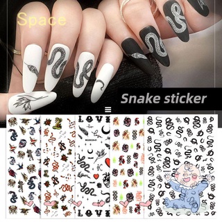 Decoración De uñas espaciales De uñas negras blancas serpiente De manicura decoración De uñas Diy diseños De serpiente 3d Sticker arte De uñas