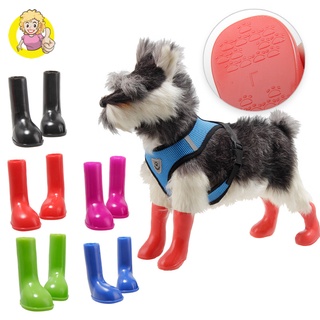 4 pzs botas de lluvia para mascotas/zapatos elásticos impermeables antideslizantes portátiles para perros/cachorros