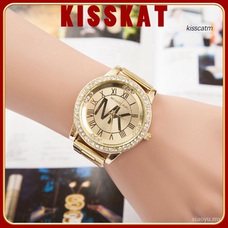 YL🔥Stock listo🔥KISS-GFX MK reloj de pulsera de cuarzo analógico con diamantes de imitación con números romanos de lujo para mujer
