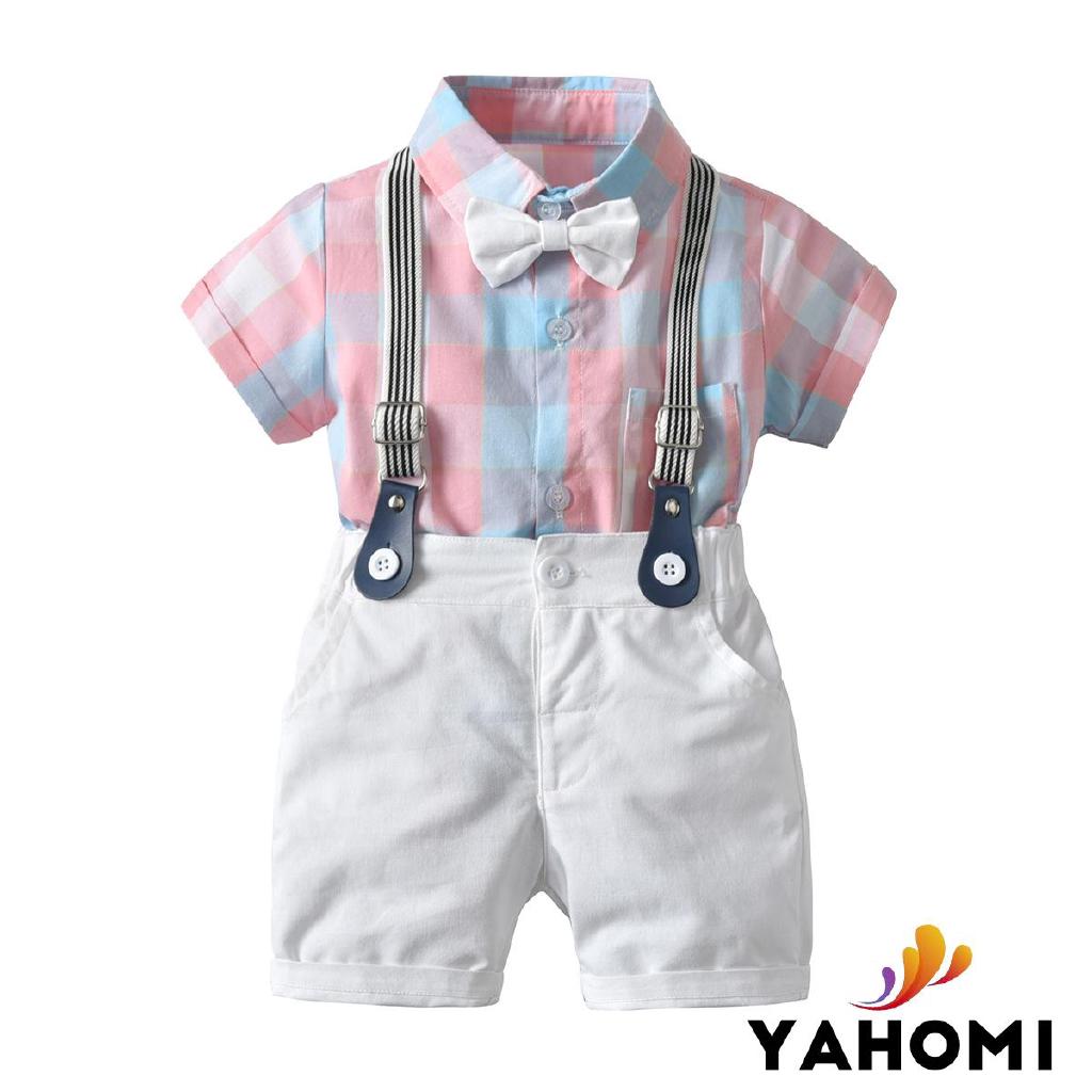 Yaho Fashion niño bebé niño caballero rosa verano traje (1)