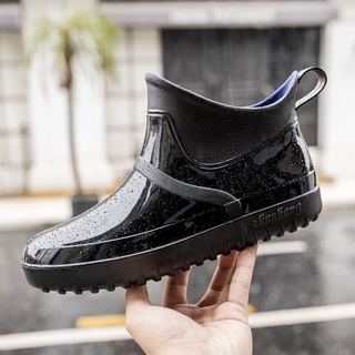 [Listo Stock] Botas De Lluvia De Los Hombres De Corte Bajo Coreano Moda Zapatos De Goma Cuatro Estaciones Antideslizante Impermeable