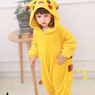 Franela niña pijamas de dibujos animados ropa de dormir de invierno Onesies niños ropa de dormir de los niños mono Pikachu Cosplay disfraz con zapatos (2)