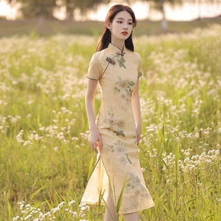 Cheongsam 2021 nuevo estilo femenino verano simple y elegante retro estilo chino flor media longitud joven mejorado vestido cheongsam vestido (1)