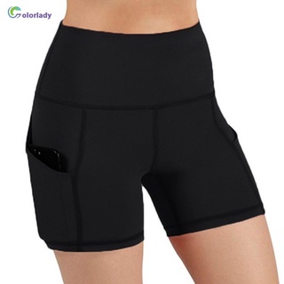[disponible en inventario] pantalones cortos de Yoga para mujer con bolsillos de Control de barriga/entrenamiento/pantalones atléticos de Yoga (4)
