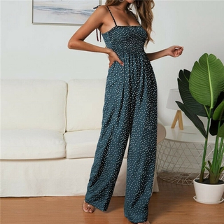 LINDA Bandage Playsuit Casual Romper Jumpsuit Strappy Holiday Wide Leg Sleeveless Ladies Polka Dot Beach Pants/Multicolor (5)