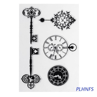 plhnfs transparente pvc sellos sello vintage llave reloj diy scrapbooking álbum de fotos decoración