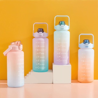Botella De Agua Motivacional PASTEL De 2 L Con Marcador De Tiempo Y Pajita Libre De BPA De Bloqueo Flip-Flop Tapa