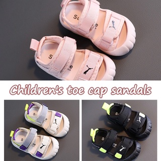 Kids Sandals Open Toe Toddlers Rubber Shoes with Toe Protection Design Anti-slip Breathable Soft Beach Shoes for Summer