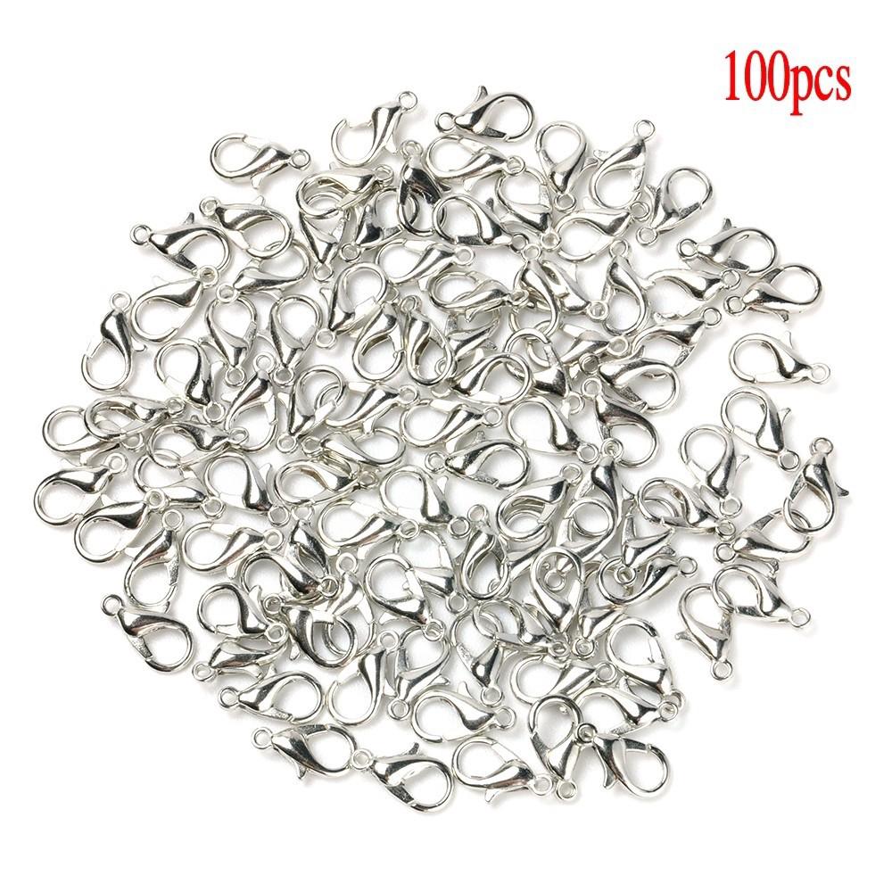100 pzs ganchos de aleación de broche de langosta Color plata 12 x 6 mm accesorios de joyería (2)