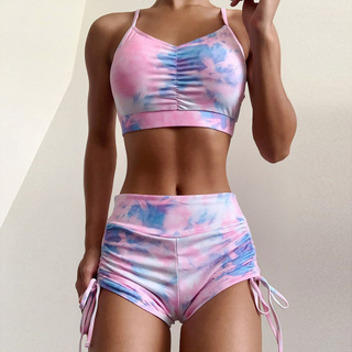 leiter_Women Tie-dye Camis Shorts Bikini Set Push-Up Pad trajes de baño traje de baño ropa de playa