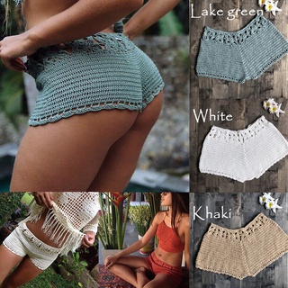 Women Hollow Shorts Knitting Slim Breathable Solid Color for Summer Beach Party