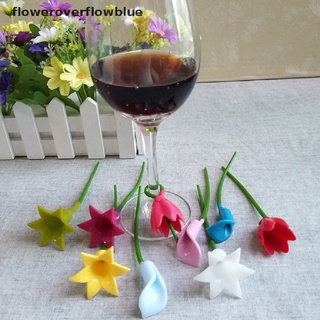 floweroverflowblue 6pcs flores copa de vino marcador de silicona copa de vino etiqueta copa de vidrio reconocedor ffb