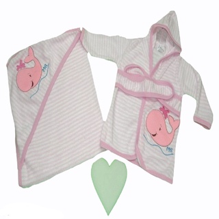 Juego de baño con tiernos bordados para bebé, incluye bata, toalla y esponja (6)