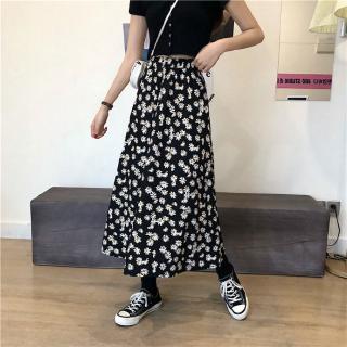 falda floral de las mujeres de gasa cintura alta delgada coreana verano una línea maxi falda (6)