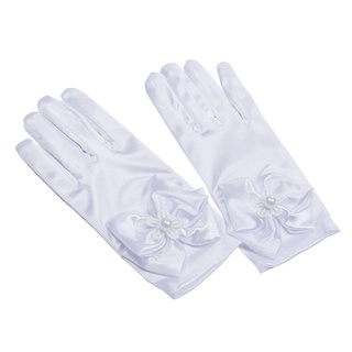 [brcolaxi2] guantes de seda elástica para niñas/flores/guantes para vestir/disfraz de marfil