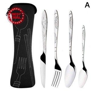 juego de cucharas de tenedor para cuchillos de acero 4 unidades con estuche de viaje para cubiertos familiares de juego m8h9