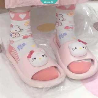 Zapatillas De Hogar De Fondo Plano Baño Antideslizantes Chanclas De Las Mujeres Sandalias De La Moda De Hello Kitty Interior [GM] (1)