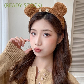 (READY STOCK) Dulce Diadema estilo coreano Moda Orejas de oso Diadema de felpa Al aire libre Con botones Niñas Aro para el cabello Lindo Maquillaje Accesorios para mujeres/Multicolor
