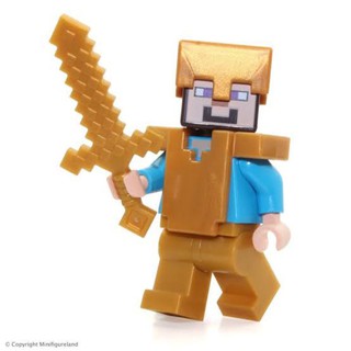 Lego Minecraft Steve Gold Armor Minifigure Mine craft Alex calavera ladrillos juguetes para niños