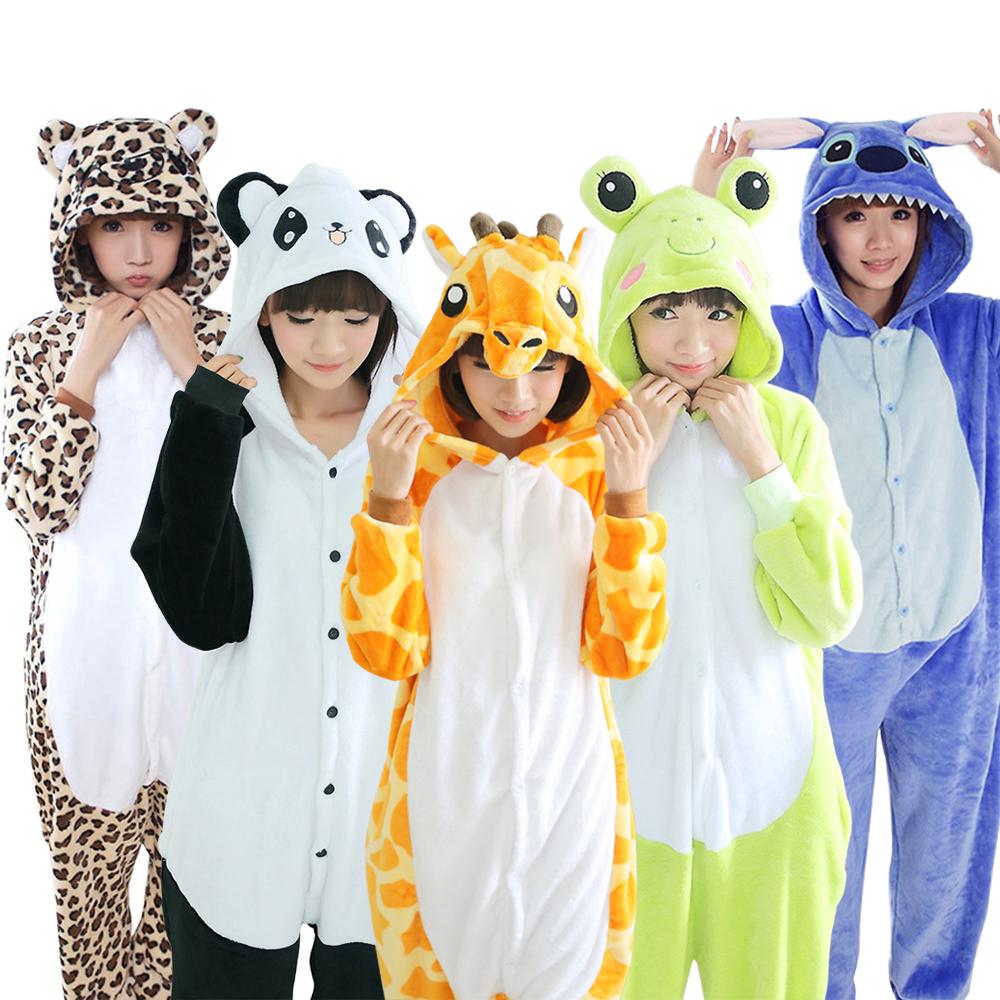 Mujer invierno Stitch jirafa ropa de hogar de dibujos animados oso leopardo Panda ropa de dormir fiesta LeditFrog una pieza pijamas (1)