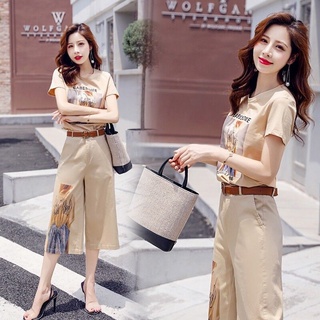 moda de estilo coreano estilo occidental de ocio traje de mujer de verano fatmmelegant recortado de pierna ancha pantstt-shirt de dos piezas traje