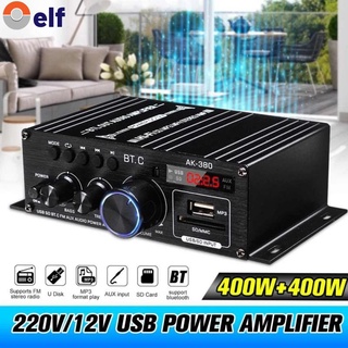 Amplificador de potencia de audio AK380 800W 2 canales, tarjeta de clase D compatible con Bluetooth, receptor de entrada AUX USB/SD ELF