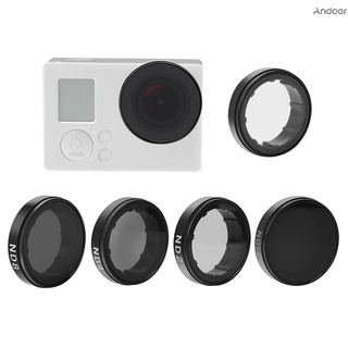 Andoer - juego de filtros de lente redondas (ND2/ND4/ND8/ND16/UV) de repuesto de vidrio Protector para GoPro Hero4/3+/3 (1)