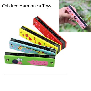 Wooden Harmonica Musical Instruments16 Holes Double-Row Blow Cartoon Color Woodwind Mouth Harmonica Melodica for Children Toys