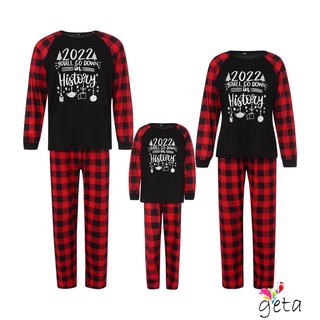 Ljw-pijamas de la familia de navidad, impresión de letras de manga larga cuello redondo Tops+pantalones de impresión de liso
