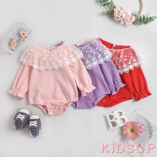 Kidsup-baby Girls Floral encaje volantes pijama, lindo manga larga cuello redondo mameluco