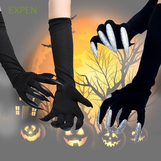 Expen Scary Halloween Cosplay guantes Festival fiesta Fancy Props bruja Cosplay disfraz vestir guantes negro plata divertida niñas broma herramientas para las mujeres manoplas/Multicolor
