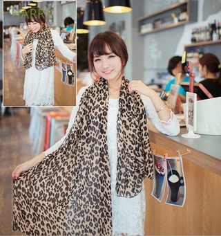 harry 1pc chal caliente leopardo bufanda envoltura de seda moda mujer estilo largo georgette gauz bufandas/multicolor