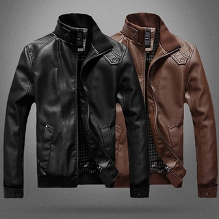 Chamarra De cuero negra De motocicleta para hombre/chaqueta De cuero (1)