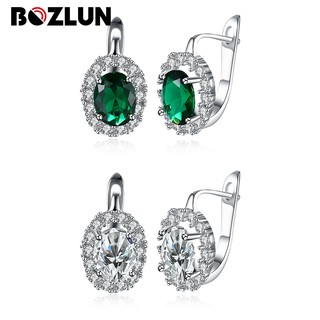 Aretes Bozlun K dorado Zircon/aretes Redondos de Diamantes Verdes/aretes románticos/Clips de oreja/oro blanco para mujer