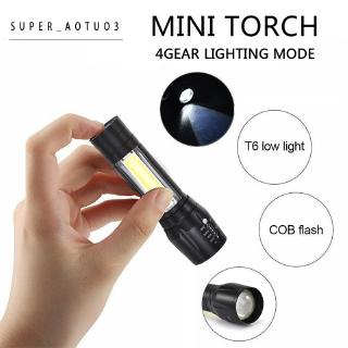 Linterna portátil T6 COB LED táctica USB recargable Zoomable linterna lámpara